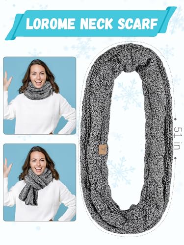 LOROME Winter Beanie Hat Scarf Gloves, Warm Fleece Knit Neck Scarf Set Gift | Hats Gloves Scarf Set, Touchscreen Gloves, Universal Size Neck Scarf Set Winter Gifts for Unisex Adult Winter Wear - color: Black and White
