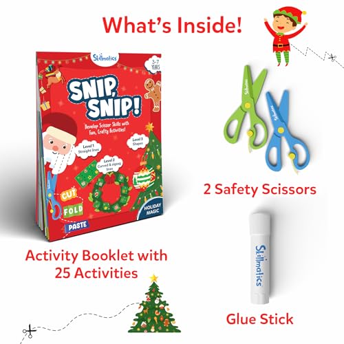 Skillmatics Snip Snip Christmas, Gift for Kids, Scissor Skills, Felt Craft | Preschool Activity Book, Safety Scissors, Fine Motor Skills, Learning Toy, Stocking Stuffers, Toddlers, Ages 3, 4, 5, 6 - style: 6. Holiday Magic