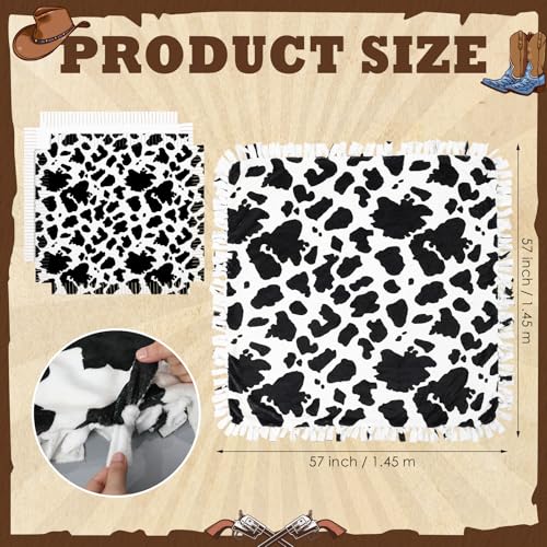 Chumia 2 Pcs/1 Set Cow Print Tie Blankets Craft Kit 57 x 57 Inch Western Themed DIY No Sew Fleece Blanket Black and White No Sew Fabric Cowboy Cowgirl Tie Knot Throw Craft Gift for Cow Birthday Party - style: Cow Print