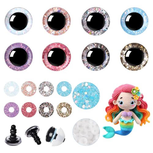 72Pcs 20mm Safety Eyes for Crocheting Mermaid Amigurumi Eyes for Crochet Animals Crochet Doll Craft Eyes with Washers Stuffed Animal Eyes for DIY of Puppet Bear Animal Halloween Decorations - size: 20mm