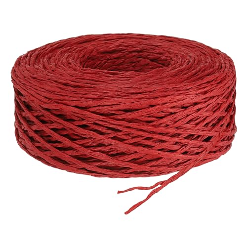 PATIKIL 328 Feet Raffia Ribbon, Raffia Yarn Paper Rope Twine String, Red | for Crochet Bags Craft Festival Gifts Bouquets Wrapping - color: Red