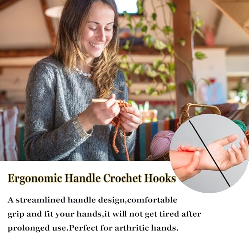 Beech Wood Crochet Hooks, 8mm Ergonomic Handle Long Crochet Needles | Comfortable Smooth Crochet Hooks Perfect for Hand DIY Crocheting Yarn, for Beginners and Experienced Crochet Lovers - size: 8mm
