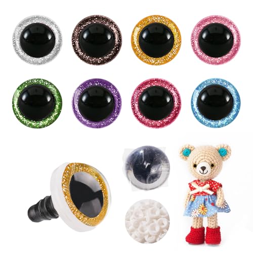 MUCUNNIA 6pcs 40mm Safety Eyes for Amigurumi Glitter Plastic Safety Eyes for Crochet with Washers Craft Crochet Eyes Doll Eyes for Crochet Animals Plush Stuffed Animals DIY Christmas Decorations - size: 40mm