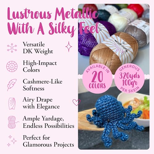 Retro-Glam DK Metallic Yarn, 4-Pack (1280Yds/400G), Royal Purple | 3 DK Weight Sparkle Yarn for Crocheting with Free Patterns - Acrylic Blend Soft Glitter Yarn for Knitting - color: Royal Purple