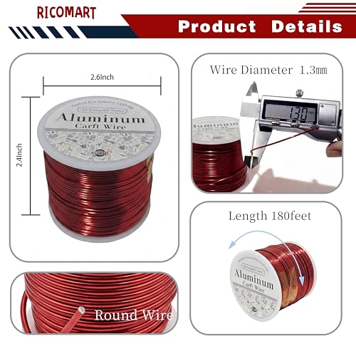 16 Gauge Aluminum Craft Wire Red 180FT 1.3mm, Jewelry Making, Flexible Bendable Armature Wire for Sculpting, Floral Crafts, Metal Wire Wrapping, DIY Art Projects & Wreath Making - color: Red, size: 16gauge
