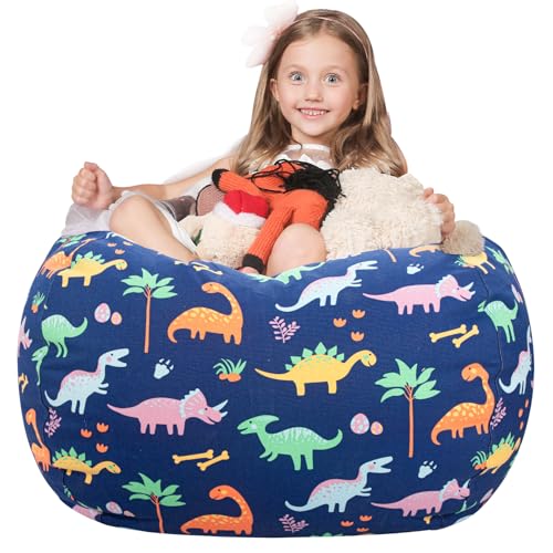 WEKAPO Stuffed Animal Storage Bean Bag Chair Cover for Kids | Stuffable Zipper Beanbag for Organizing Children Plush Toys Large Premium Cotton Canvas (Dinosaur, X-Large) - color: Dinosaur, size: X-Large