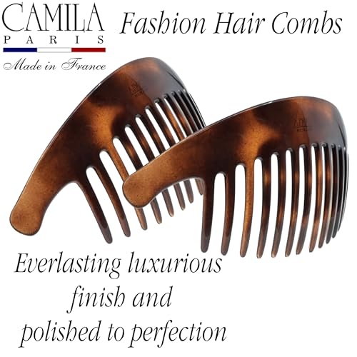 Camila Paris CP2430/2 French Hair Side Combs Tortoise Shell Interlocking Combs French Twist Hair Combs, Strong Hold Hair Clips for Women Bun Chignon Up-Do Styling Girls Hair Accessories Made in France - color: Tortoise Shell