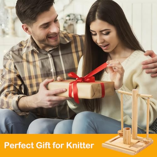 DOUBFIVSY Wooden Yarn Holder for Crocheting and Knitting, Magnetic Rotating Yarn Spinner with 2 Spindles, Phone Holder, Needle Storage, Crochet Gift for Knitting Lovers, Women Grandma Mother (Natural) - color: Natural