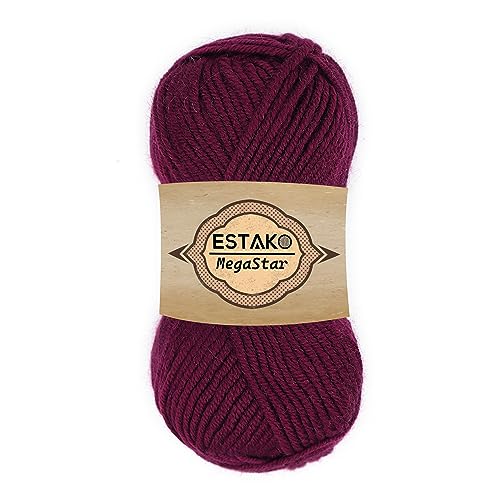 Estako Megastar, 75% Acrylic 25% Wool Yarn, Chunky Bulky 5, Aubergine | soft, thick, warm, weight 5, 100 g, 120 yds, blankets, cardigans, baby clothes, hats, scarves - color: 60609 - Aubergine, size: 1 Skein
