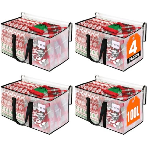 RoomHacks Moving Bags, Heavy Duty Large Storage Bags, 100L, 4 Pack, Clear | Water-Resistant Packing Bags with Reinforced Handles & Dual Zippers, Foldable Storage Totes for Dorm Move & Home Organization - size: 100L- 4Packs