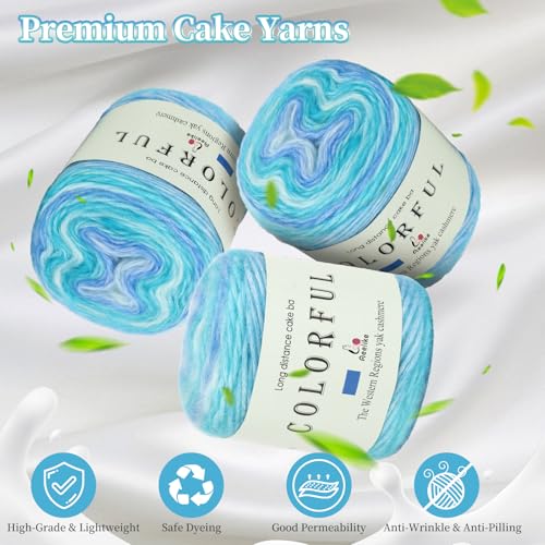 Aeelike Cake Yarn for Crocheting, Soft Ombre Crochet Yarn, Blue Green | 3 PCS #3 Light weight 100g(3.52oz) 245m( 267yards), 60% Cotton Blend Gradient Yarn for Blanket Scarves DIY Crafts, Ideal Gift - color: Blue Green Gradient, size: 3 pcs