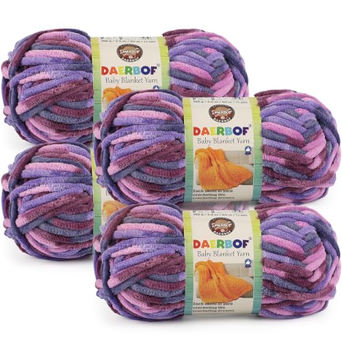 Chunky Chenille Yarn for Crocheting - #6 Super Bulky Blanket Yarn - 4 Pack of 100g/71yds Thick Plush Fluffy Soft Yarn - Chunky Yarn for Knitting Baby Blankets, Amigurumi, Hats (4, Purple Sunset) - color: Purple Sunset