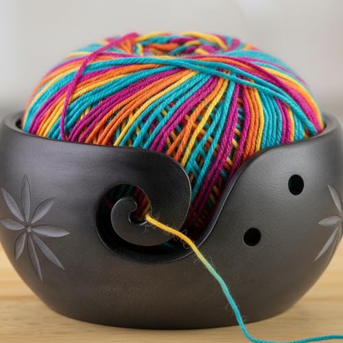 Handmade Wooden Yarn Bowl for Knitting & Crochet – Hand-Carved Yarn Holder with Swirl Cut & Anti-Slip Base | Portable Craft Organizer for Knitters & Crafters | Durable Natural Wood Storage Gift - color: Purple, size: 6" x 6" x 3"