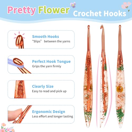 Coopay Crochet Hook, 5.5mm Ergonomic Crochet Hook with Floral Plastic Grips | Long Crochet Needles for Crocheting,Stylish and Unique, Ideal for Crocheting Blankets, Dolls, Shawls, Hats, Scarves (I-5.5mm) - size: I-5.5mm