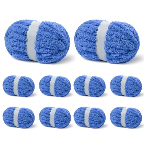 10 Pack Blue Fuzzy Chunky Yarn for Hand Knitting, Bulky Thick Fluffy Chenille Yarn for Crocheting, 240yds/70.5oz Jumbo Crochet Yarns, Soft Chunky Knit Blanket Yarn for Crochet - color: 10 Blue
