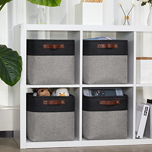 DULLEMELO 11x11 Cube Storage Bins for Cube organizer, Foldable Cube Storage Bins Baskets for Organizing Home Office Closet Shelves Toy Nursery,Fabric Cube Baskets Bin for Home organization - color: Black&Grey, size: S-11"x11"x11"