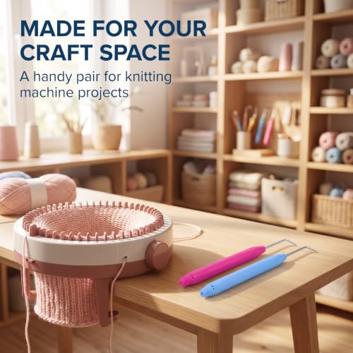 2 Pcs Knitting Loom Hook Crochet Hook for Knifty Loom Hook Tool with Handle Knitting Sewing Tools Durable and Fashion Knitting Looms and Boards (Pink and Blue)