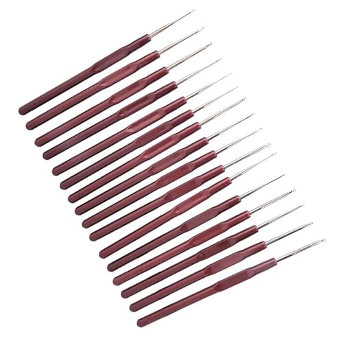 16 Sizes Crochet Hooks Set, Knitting Needles with Plastic Handle, Stainless Steel for Moms, Kids, Girls, College Students and Beginners, Lightweight Comfortable Ergonomic Metal nan Sewing Embroidery