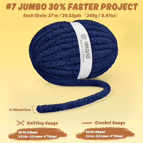 Inhand Chunky Chenille Yarn for Hand Knitting,Thick Bulky Blanket Yarn for Crocheting,Soft Fluffy Yarn for Crochet Birthday Gifts for Men/Women/Beginners,4 Pack (29.5Yds/8.4oz Each),Deep Navy - color: Deep Navy, size: 4 Pack