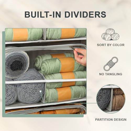 Hanging Yarn Storage Organizer 6 Zipper Closure Compartments, Knitter-Designed Over-the-Door Yarn Storage with Clear Window, Fully Enclosed, Breathable Fabric