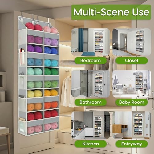 5 Tiers Over The Door Hanging Yarn Storage Organizer, Hanging Door Organizer for Knitting and Crochet Supplies, Back of Door Yarn Storage Holder with Clear Window (Grey) - color: Grey