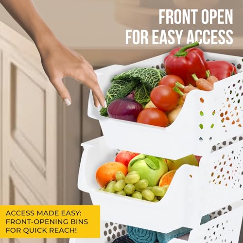 Skywin Stackable Storage Bins Open Front for Pantry Storage, 4 Pack - White | Sturdy Plastic, Easy Stacking, Breathable & Open Front Design, Pantry Storage for Snacks, Toiletries, and Small Essentials - color: White