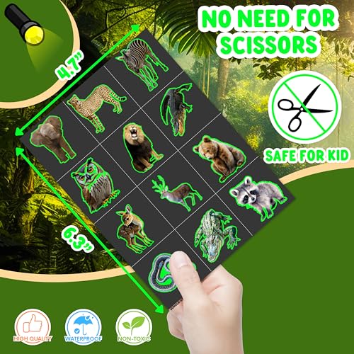 96 PCS Glow In The Dark Realistic Jungle Animal Temporary Tattoos - color: Luminous