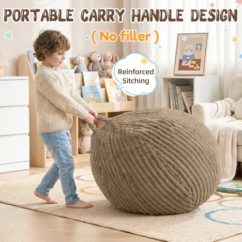 Bean Bag Cover No Filler Stuffed Animal Storage Bean Bag Chair Cover | Soft Faux Rabbit Fur,Non-Slip Bottom,Durable Zipper,Fill with Plush Toys or Blankets,for Adults Teens Kids Girls,Brown - color: Brown (Cover Only), size: Small(28''x28''x32'')