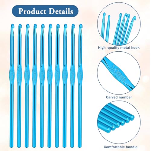 10Pcs 5mm Crochet Hook, Aluminum Knitting Needles Craft Yarn, Crochet Hook for DIY Craft, Gold Crochet Needles for Knitting Scarf(Blue) - color: 5MM Blue