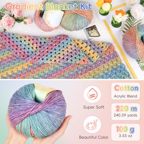 Aeelike Crochet Blanket Kit for Beginner, Easy Crochet Kits, Rainbow Gradient - color: Rainbow Gradient