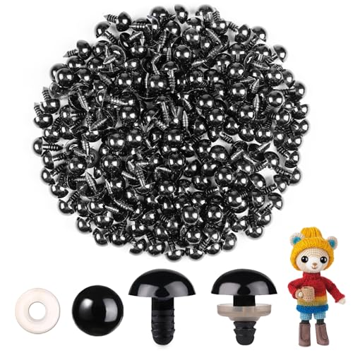 MUCUNNIA 400pcs 22mm Safety Eyes for Amigurumi with Washers Plastic Black Safety Eyes for Crochet Craft Safety Eyes for DIY Halloween Decorations Crochet Stuffed Animals Crafting - size: 22mm