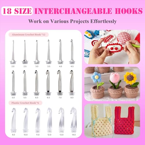 18 Size Counting Crochet Hooks Set Digital with Light up Crochet Hooks Set Ergonomic Soft Grip,Lighted Crochet Hook for Stitch & Row Counting - size: 18size Counting Crochet