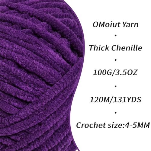2 Pack Dark Purple Fluffy Velvet Yarn for Crocheting, Chunky Chenille Baby Blanket Yarn for Crochet, Soft Fuzzy Puzzle Yarn for Knitting, (100g/3.53oz Each) Bulky Thick Amigurumi Crochet Yarns - color: 2 Dark Purple