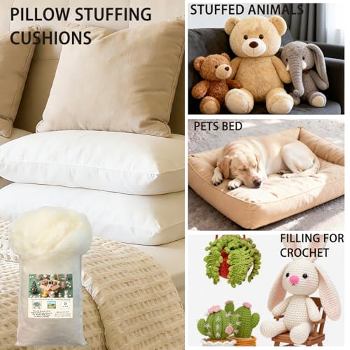 Cotton Stuffing 1000g/2.2lb Natural Yellow Soybean Fiber Craft Filler | Soft Amigurumi Stuffing, Perfect for Teddy Bears, Stuffed Animals, Crochet Projects & DIY Handcrafts - color: 1000g Cotton Stuffing Natural Yellow