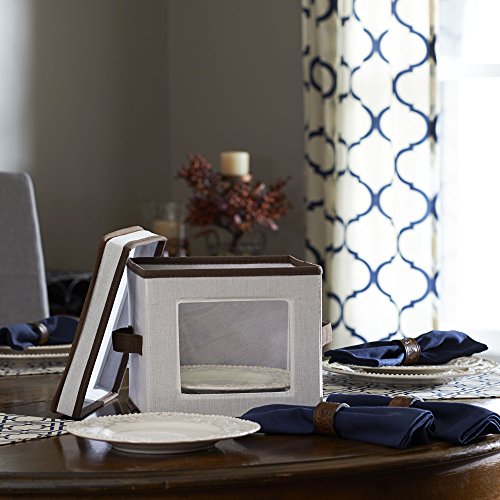 Household Essentials Salad Plate Windowed Panel Storage Chest with 12 Compartments, Cream with Brown Trim - color: Natural, size: 1 Count (Pack of 1)