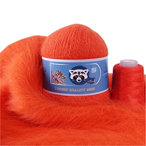 3 Balls Mink Cashmere Yarn, Luxury Fur Hairy Long Plush Mink Cashmere Yarn for Hand Knitting Crochet DIY Project 150g (Orange) - color: Orange
