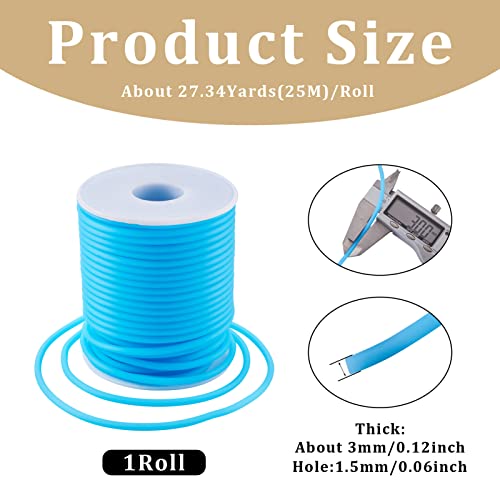 Beadthoven 3mm Hollow Pipe Rubber Tube Cords, 27Yards Barber Cord for Knitting Stitch Holder, Tubing Rubber Cord with Spool for Bracelet Jewelry Making DIY Crafts 1.5mm Hole - Deep Sky Blue - color: Deep Sky Blue, size: 3mm