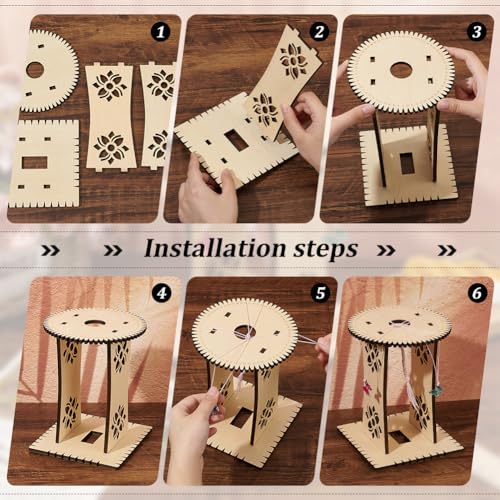 BENECREAT Wood Braiding Disk Friendship Bracelet Looms, 2 Styles Bracelet Knitting Disk Kit with Round & Square Desktop for DIY Hand Rope (Navajo White)