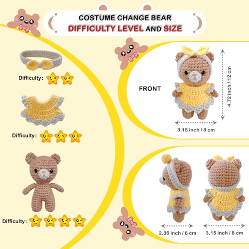 LoopMap Amigurumi Crochet Kit for Beginners with Removable Dress & Video Tutorials, DIY Bear Making Kit Includes Premium Yarn & Tools, Creative Gift for Adults Teens (Yellow) - color: yellow, style: Bear K01