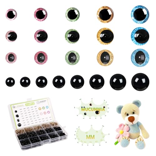 MUCUNNIA 620PCS Safety Eyes for Crocheting with Washers 6-30mm Glitter Safety Eyes for Amigurumi Crochet Stuffed Animals Teddy Bear Christmas Decorations