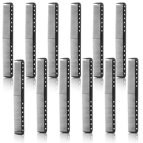 12Pcs Carbon Fiber Comb Set - Heat Resistant Hair Stylist Combs for Men & Women - Medium & Fine Tooth for Clipper Cuts