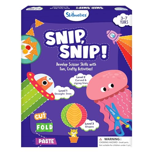 Skillmatics Snip Snip, Scissor Skills, Felt Craft Activity, Gift for Kids | Cutting Activity Book, Safety Scissors, Fine Motor Skills for Preschool, Screen-Free, Learning Toy, Toddlers, Ages 3, 4, 5, 6 - style: 1. Multi-Theme