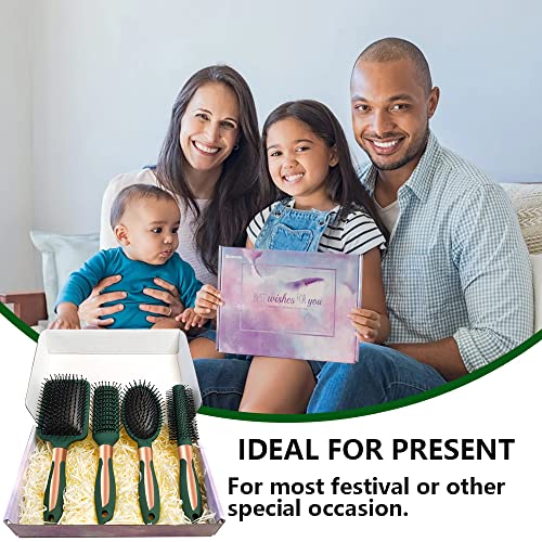 4 Pcs Hair Brush Set,Anti Static Massage Oval Comb,Detangling Brush Round Hair Brush Vent Hair Brush,Flexible Soft Pin Bristles for Long Thick Curly Wavy Dry Damaged Hair - color: Blackish Green