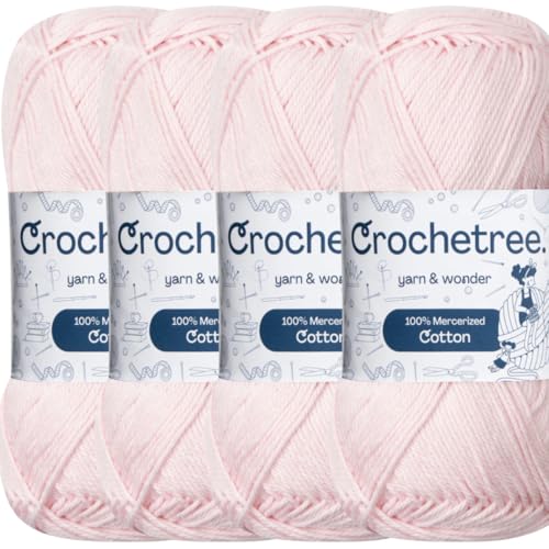 Mercerized Cotton Yarn – Fingering Weight 4-Ply, Each 1.76 oz (50g) / 136 yds (125 m), High-Gloss, Anti-Splitting, Fade-Resistant for Crochet & Knitting, Cherry Blossom (Pack of 4) - color: Cherry Blossom