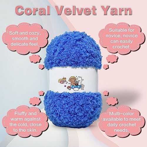 6 PCS Soft Coral Velvet Chenille Yarn for Crocheting,Fluffy Yarn for Knitting and Crochet DIY Craft,Warm Crochet for Bag Hat Scarve Gloves Slippers Dolls(Blue) - color: blue