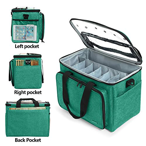 Teamoy Knitting Bag, Yarn Storage Organizer Crochet Bag Tote, Green | Yarn Holder with Inner Divider(Sewn to Bottom) for Crochet Hook, Knitting Needles(Up to 14"), Project and Crocheting Supplies - color: Green