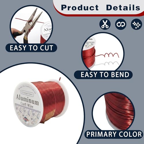 12 Gauge Aluminum Craft Wire Red 80FT 2mm, Jewelry Making, Flexible Bendable Armature Wire for Sculpting, Floral Crafts, Metal Wire Wrapping, DIY Art Projects & Wreath Making - color: Red, size: 12gauge