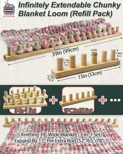 Chunky Blanket Loom Knitting Set, 1PCS Refill Chunky Yarn Blanket Knit Loom with Anti-Slip Pads, 13in/33cm Wooden Loom for Chunky Blanket, Chunky Knit Blanket Crochet Loom for Beginners - size: 1PCS Knitting Loom 13in(33cm)