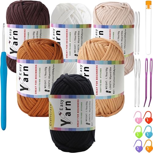 Beginner Easy Yarn Kit for Knitting,Crocheting; Worsted Weight Medium #4; Cotton Blend Yarn for Amigurumi with Tools (Scorching Lava, 6 Skein) - color: Scorching Lava