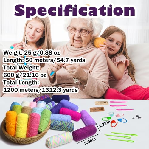 Lewhoo Crochet Kits for Beginner, 25g×24 Yarn Bundles | 1312 Yards Acrylic Yarn Kit for Knitting and Crocheting with Accessories - color: multicolored 1